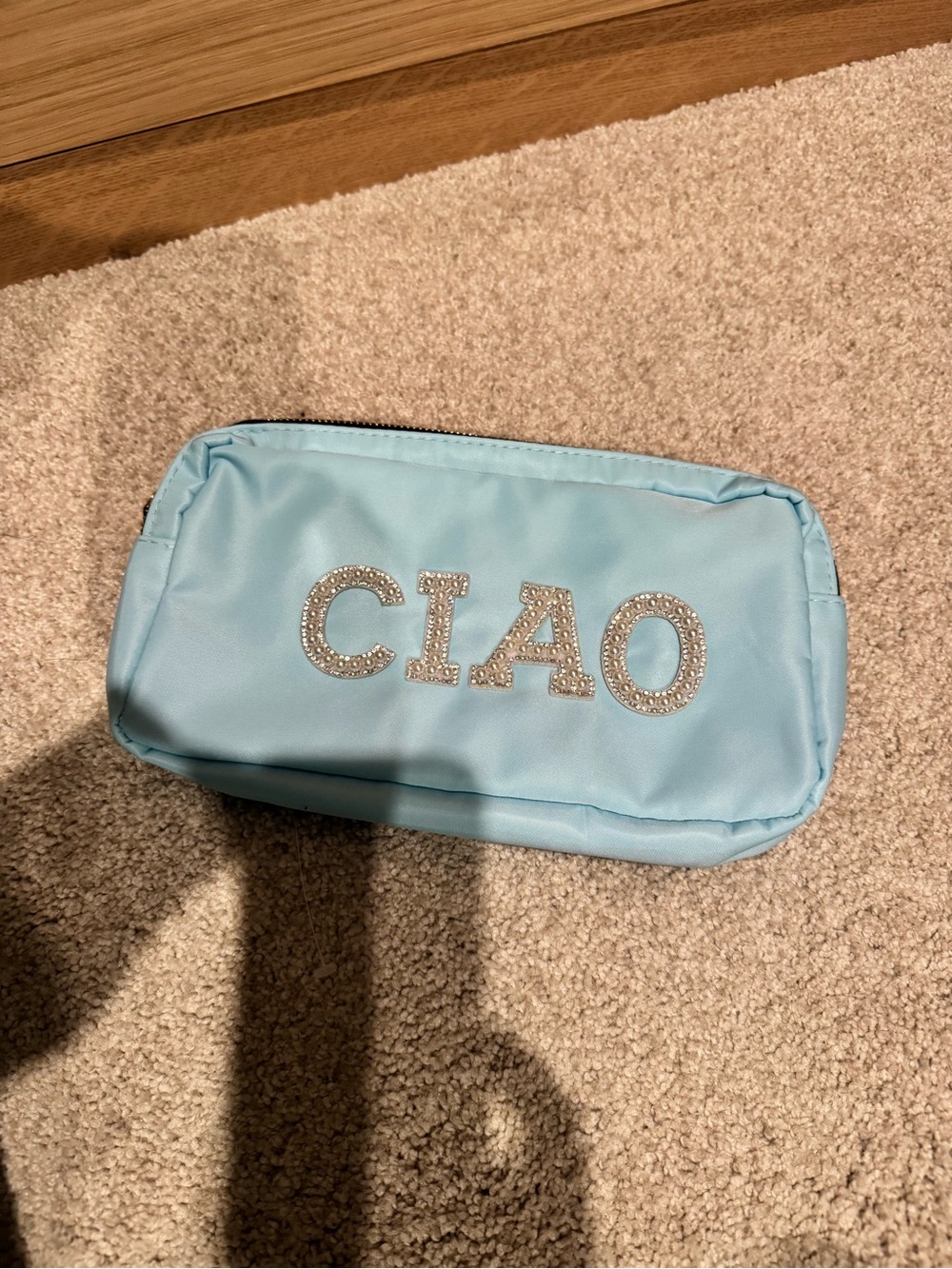 Something Blue CIAO Cosmetic Bag with Pearl Letters Bachelorette Honeymoon